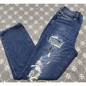 Aeropostale Jeans Women Sz 6 Mom Jean High Rise Blue Denim Distressed Stretch A7